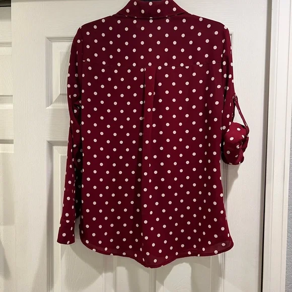 Express Maroon Polka Dot Button Down Shirt - Picture 2 of 5